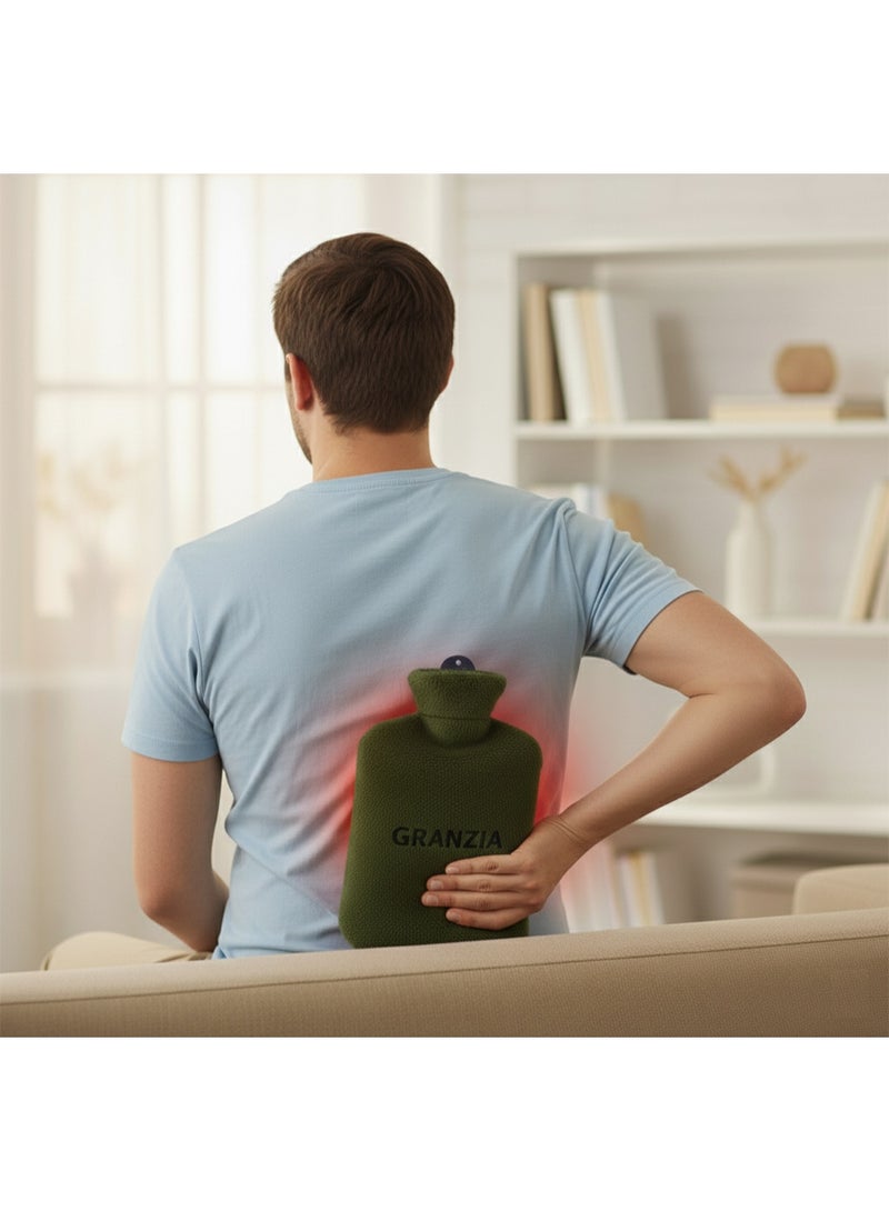 Granzia Hot water bottle with a soft velvet cover, suitable for warmth and comfort while sitting or sleeping. - Image 3